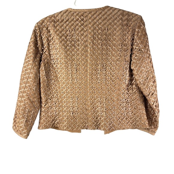 Margaret Godfrey Sz 6 Leather Jacket Lattice Texture Western Chic Lined Cropped - Picture 6 of 8